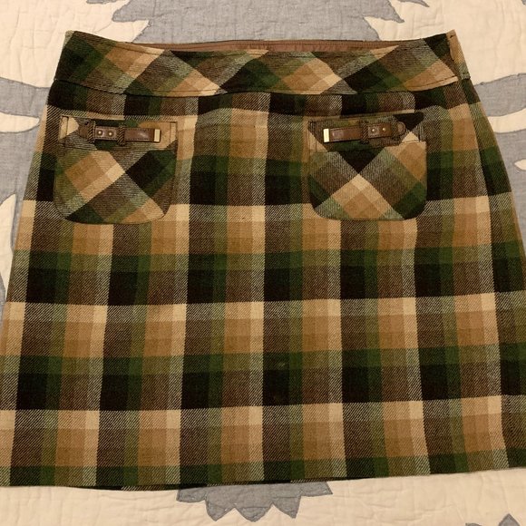 LOFT Dresses & Skirts - Ann Taylor Loft Brown Plaid Tweed Wool Blend Skirt - Size 16